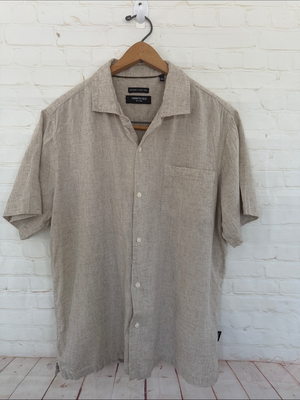 KENNETH COLE NY LINEN BLEND button down shirt sleeve shirt size large